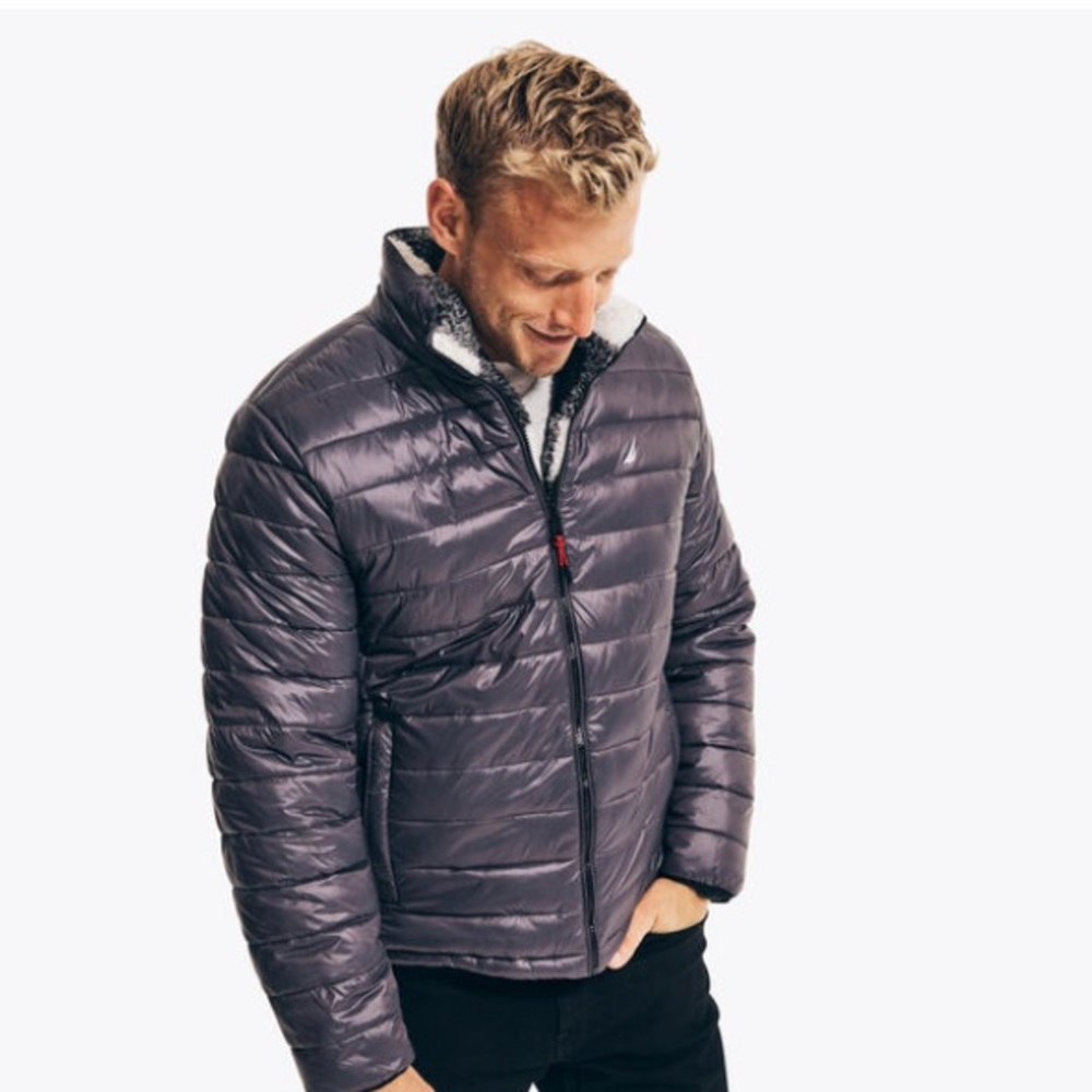 Nautica Men’s Fleece-Lined Puffer Jacket - Mist Heather (True Charcoal)